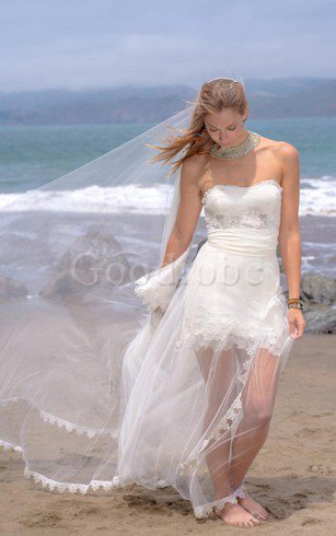 Robe de mariée transparent manche nulle avec zip ruché avec décoration dentelle