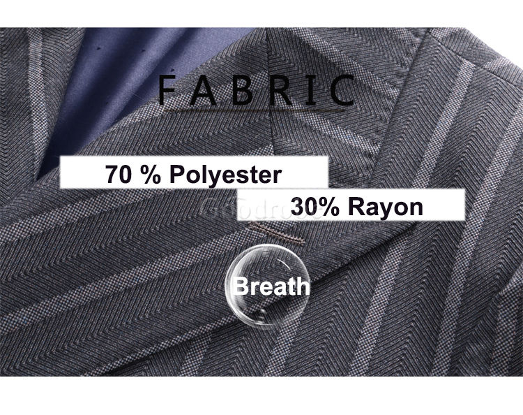 Rayé imprimé 3 pièces costumes hommes costume d'affaires double boutonnage slim